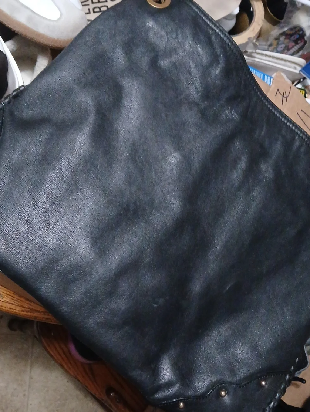 Gianni‎ Chiarini,Soft Black Leather Hobo with Brass Ring Details. Med. Sz.